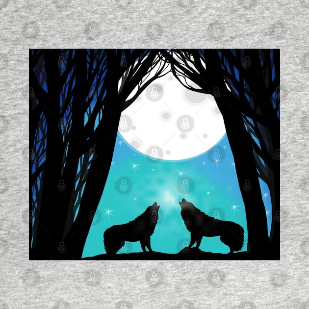 Wolf howling at the moon by Eikia